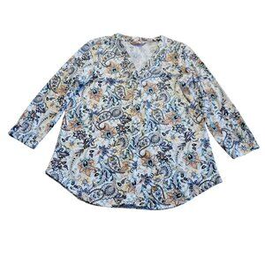 Amana Top Multicolor‎ Floral 3/4 Sleeve Blouse Sz M Boho Peasant